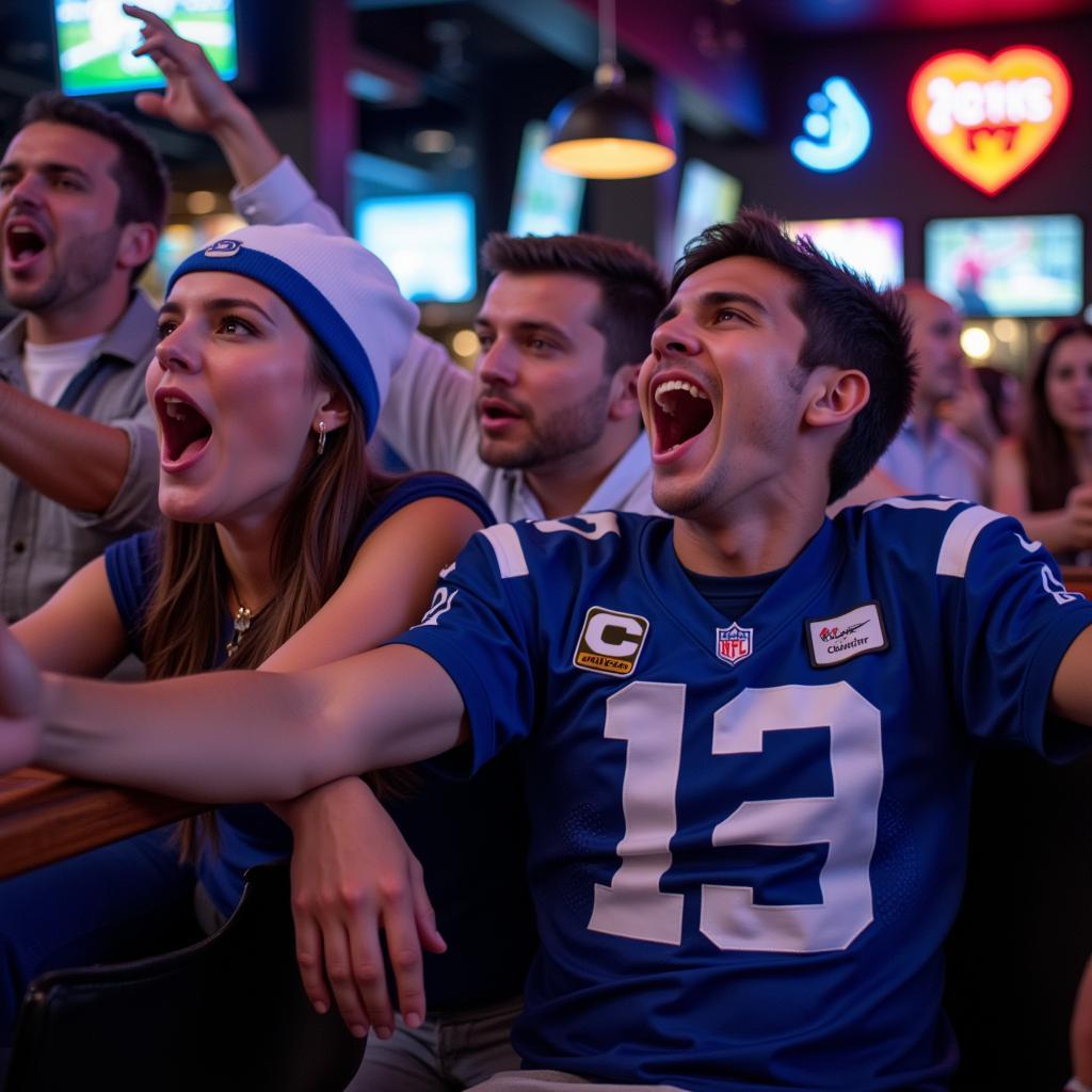 Fans Watching Colts Game at Sports Bar