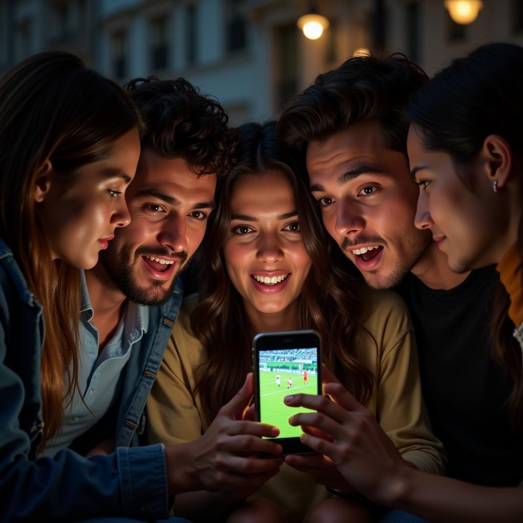 Fans Watching Football on Phone