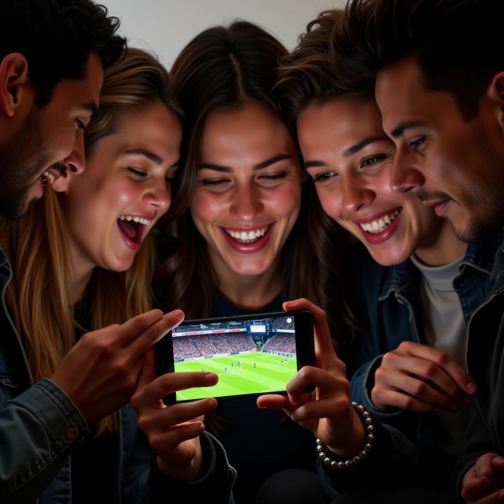 Fans Watching Football Match on Phone