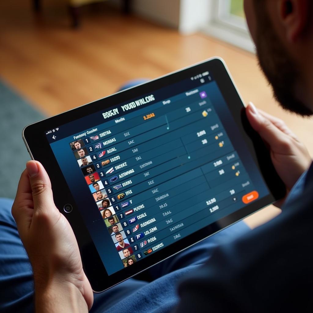 Fantasy football draft app open on a tablet