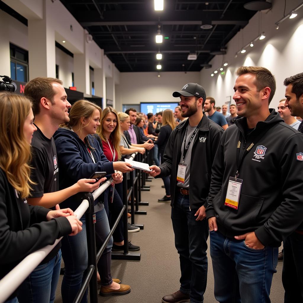 Attendees meeting the hosts at Fantasy Footballers Live in Chicago