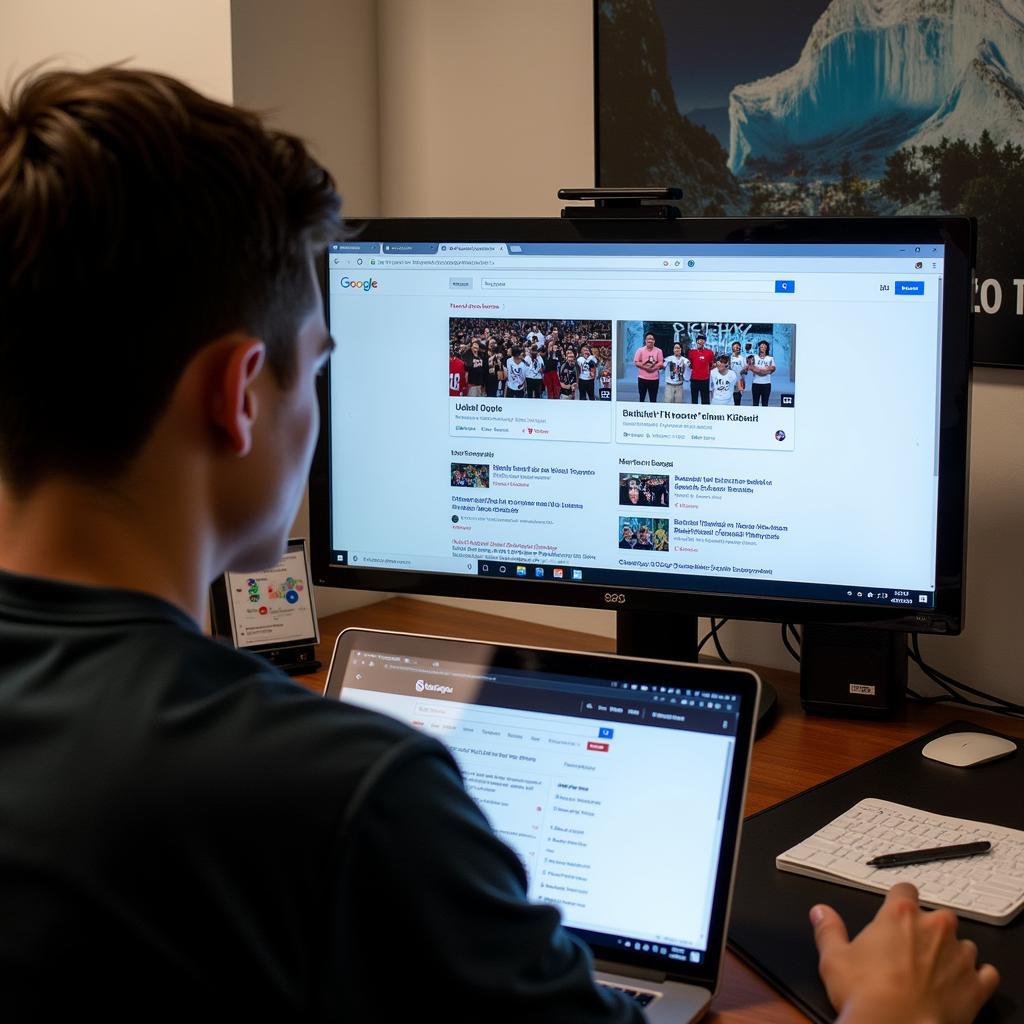 A person searching for Bethel TN football live streams on their laptop.