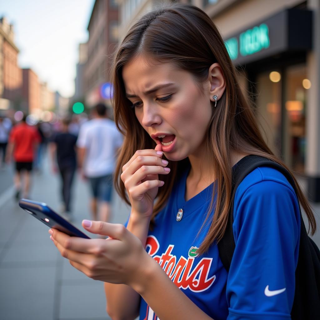 Florida Gator Football Fan Watching on Phone