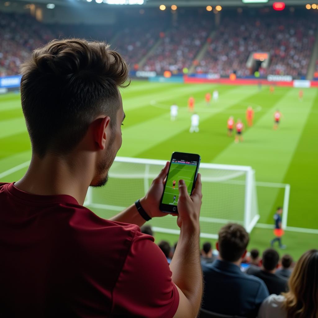 Football Fan Streaming Match on Phone