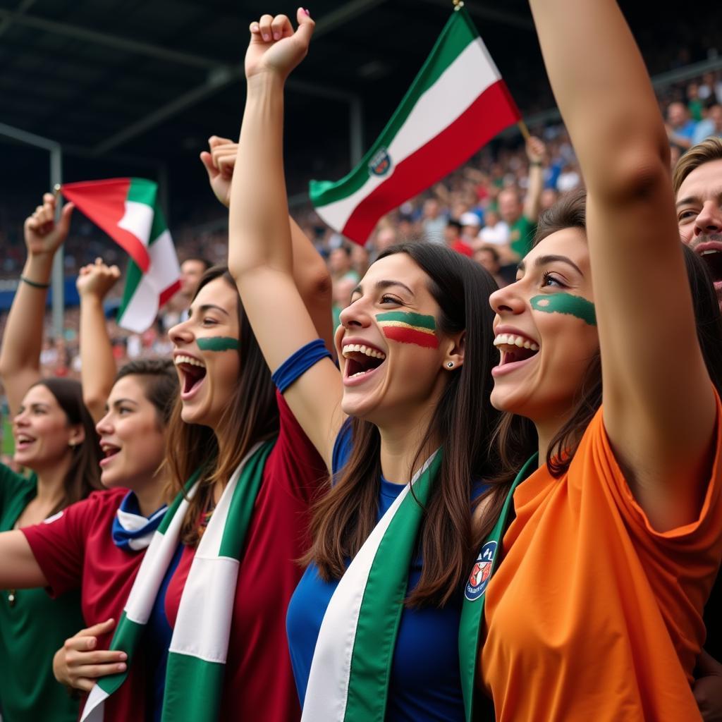 Football fans celebrating a goal