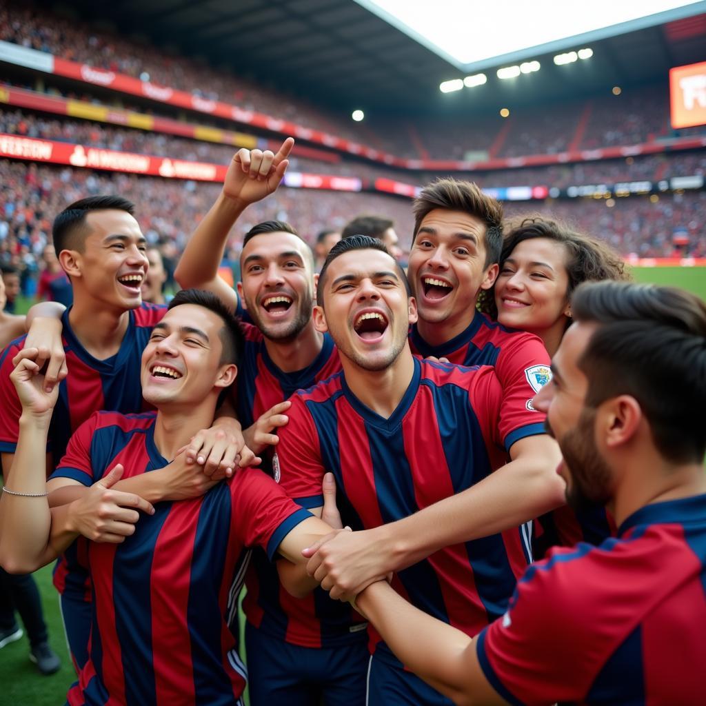 Football fans celebrating goal