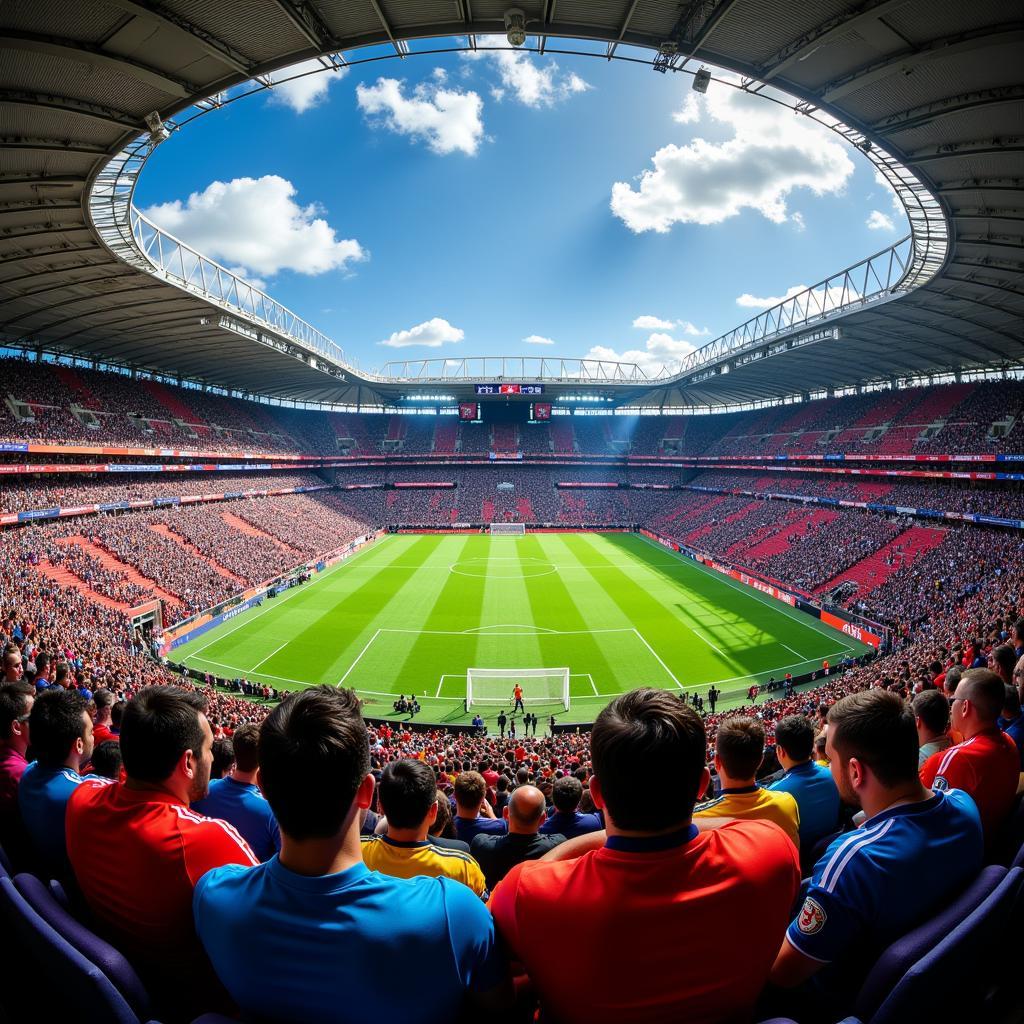 Passionate football fans filling a stadium