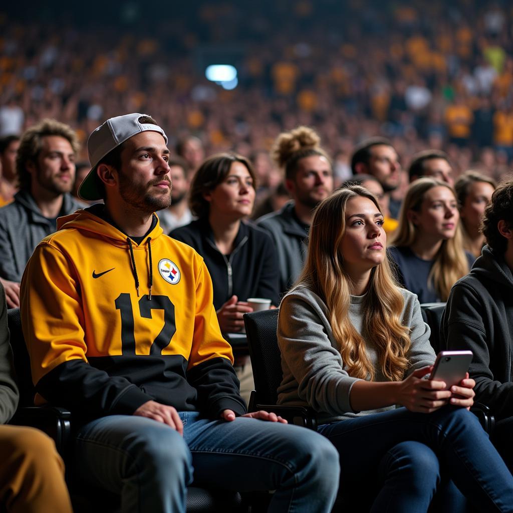 Fans glued to their devices watching the Football Team vs Steelers game