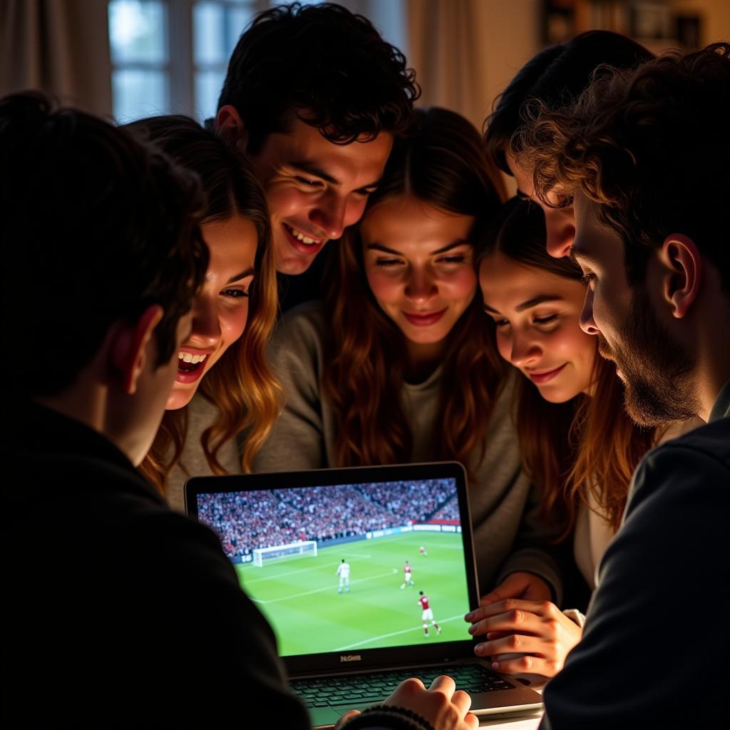 Football Fans Watching Match Highlights on Laptop