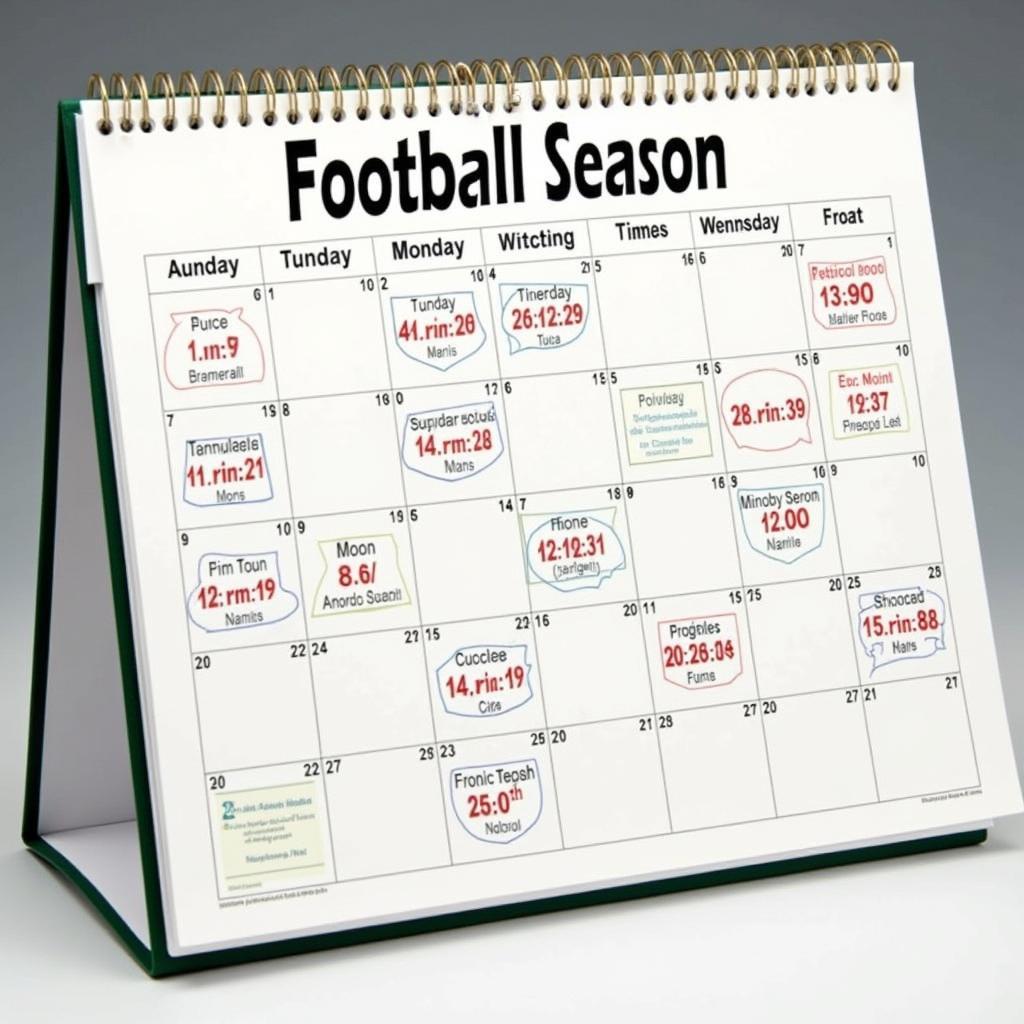 Football fixtures marked on a calendar