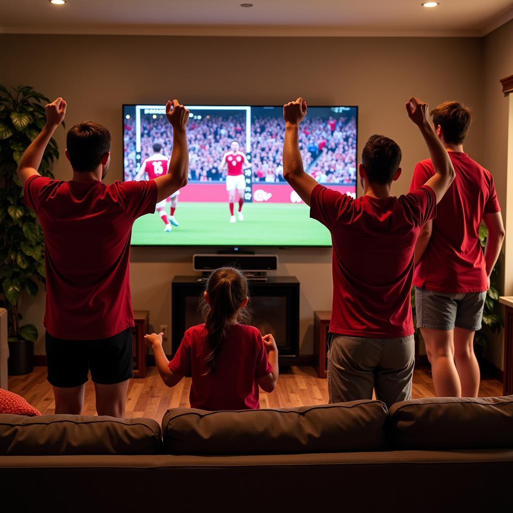 Football Queensland fans celebrating a goal during a live stream