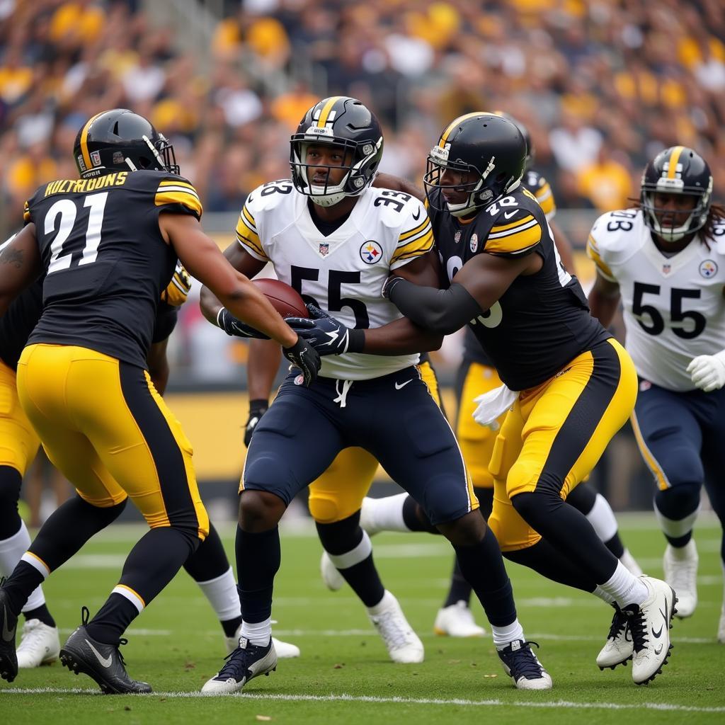 Football Team and Steelers battling it out on the field