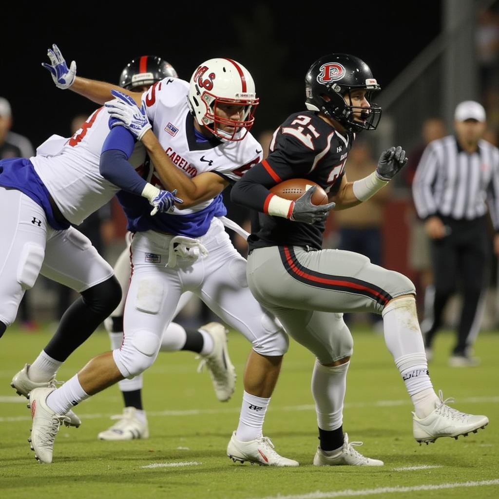 Fort Walton Beach and Pace players compete for the ball during a tense moment.