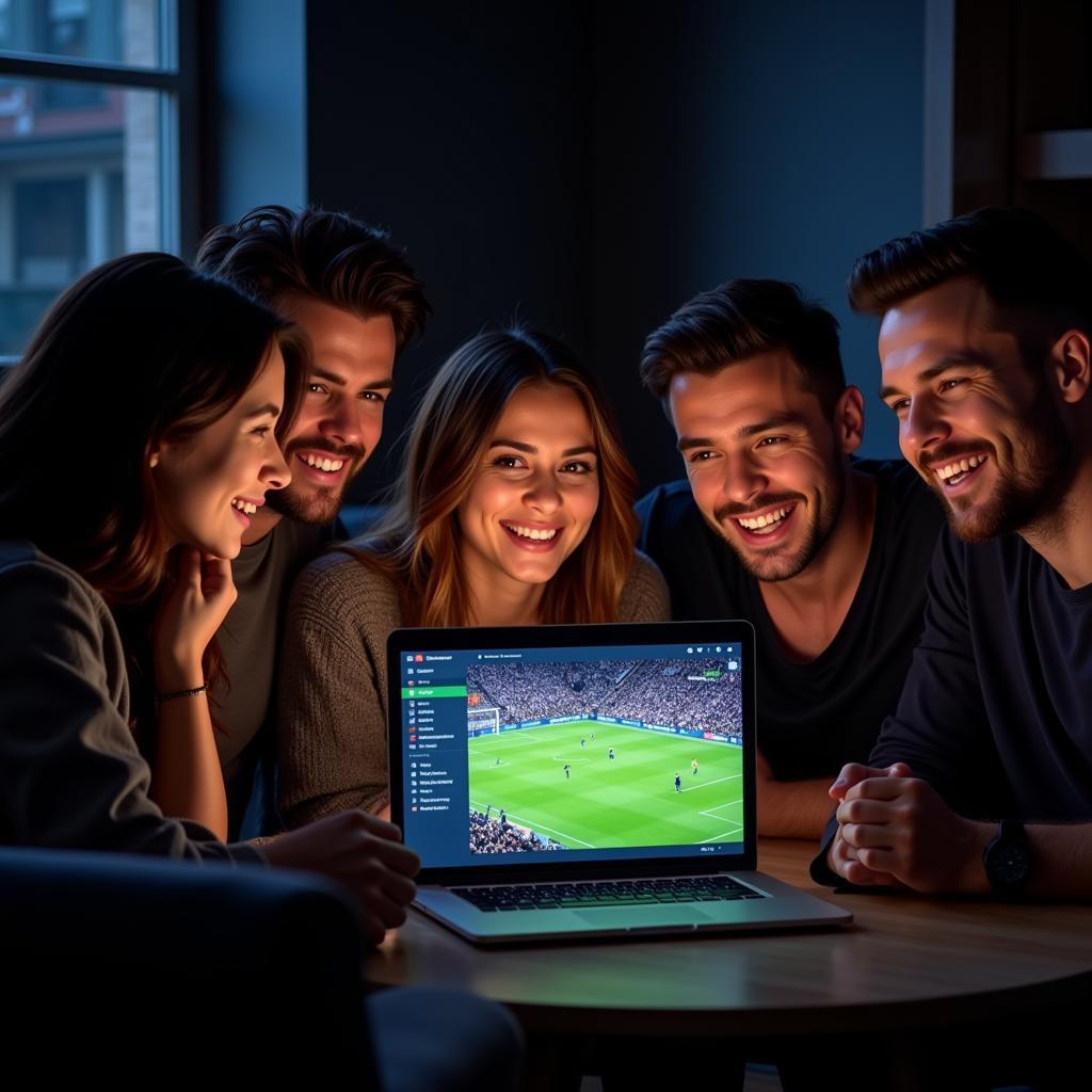 Fans watching football on their laptop