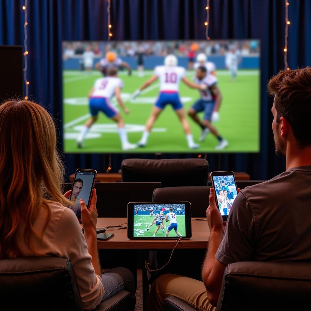 Fans watching a free Hawaii football live stream on their phones, tablets, and laptops.