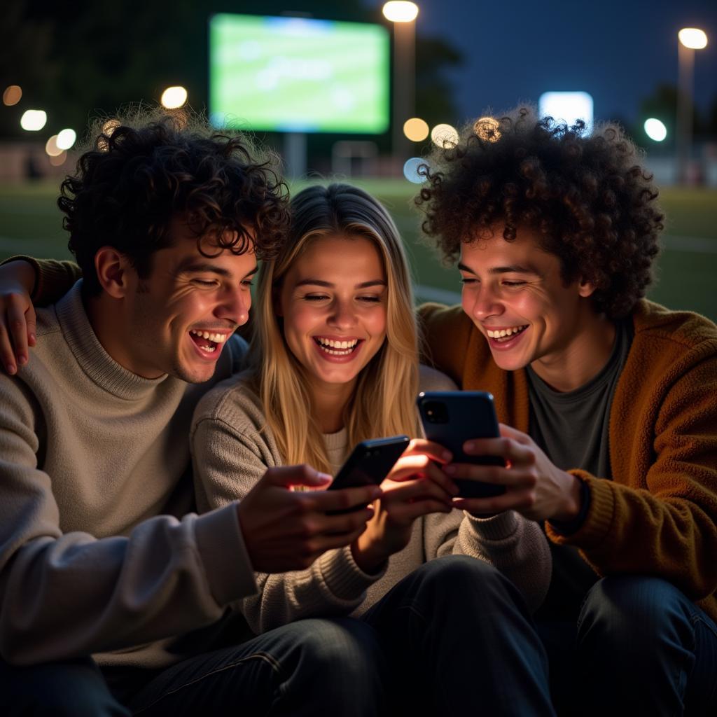 Fans watching live football on their phones