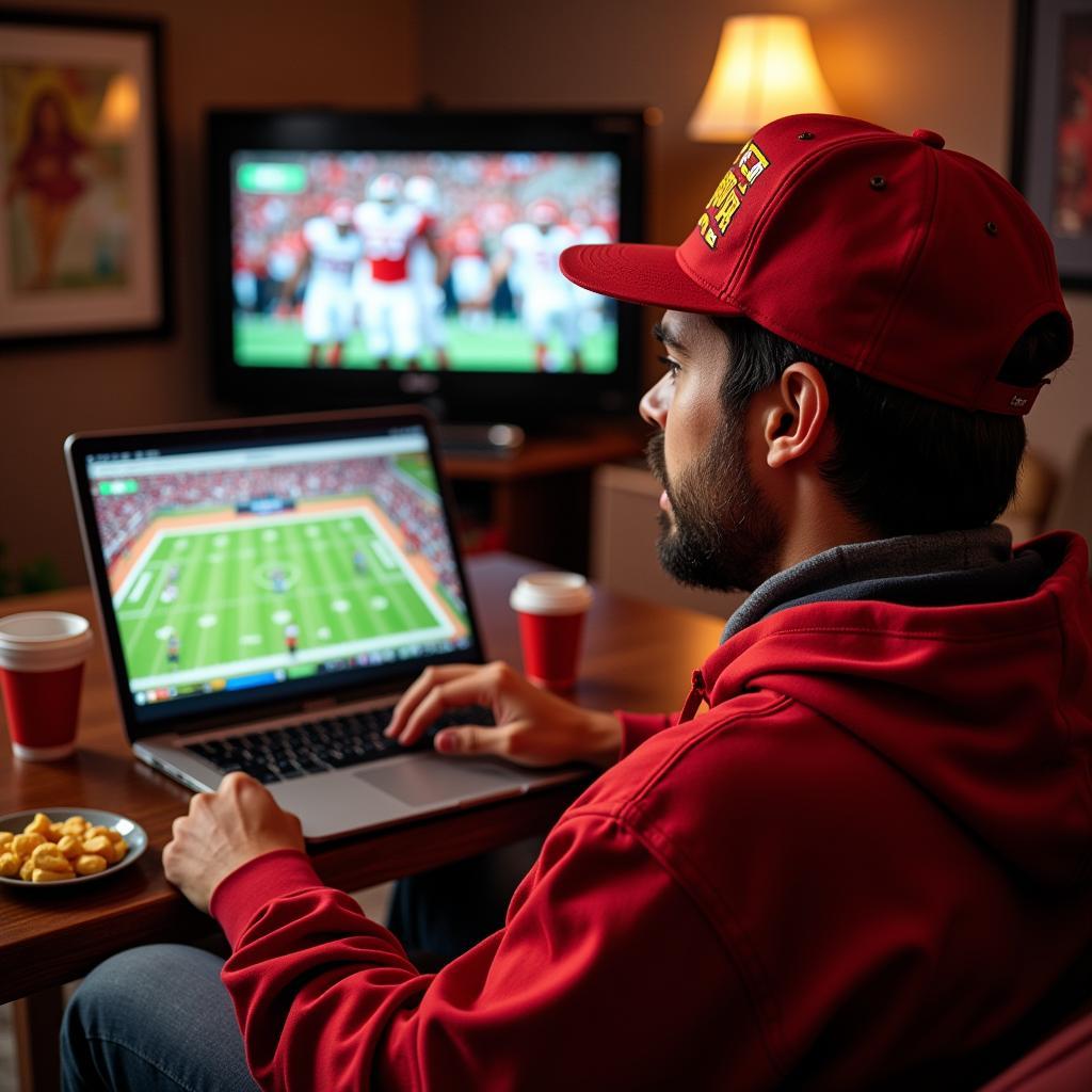 Cyclones fan watching live stream on laptop