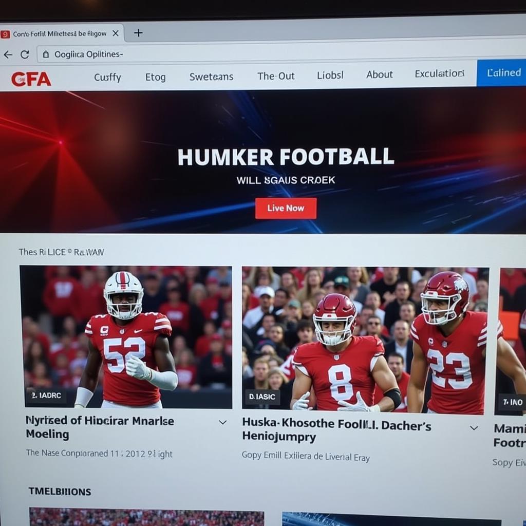 A screenshot of a free sports streaming website showing a Husker football game