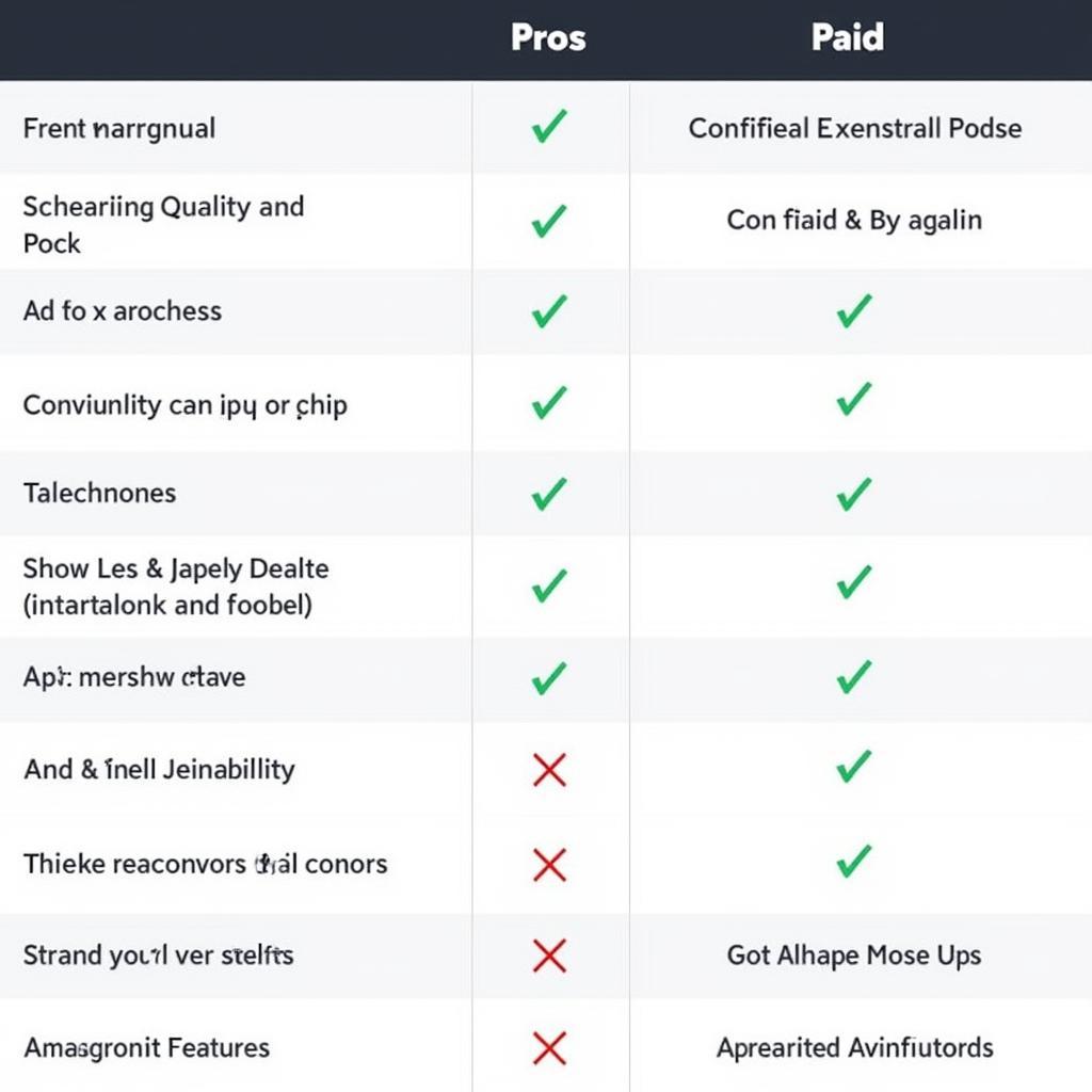 Comparison table of free vs. paid football streaming apps