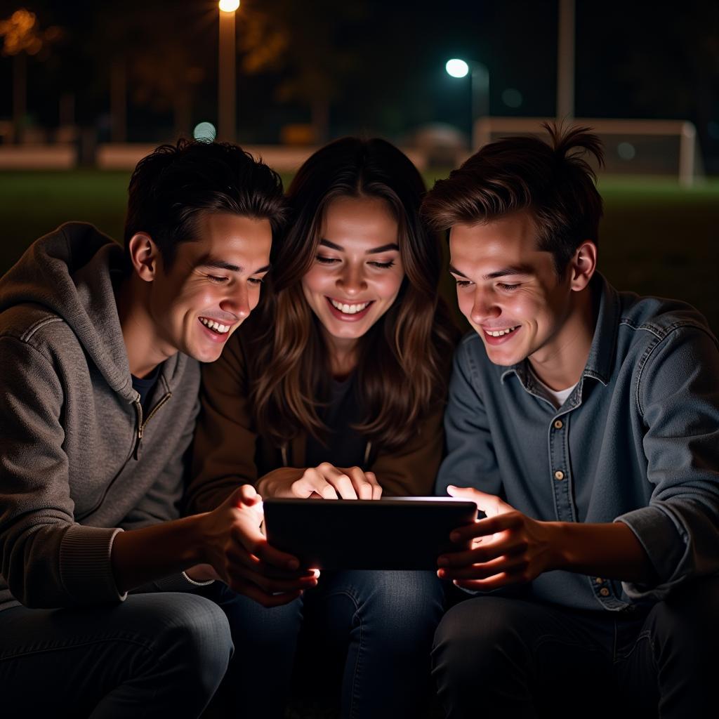 Group of friends enjoying a football live match cast together