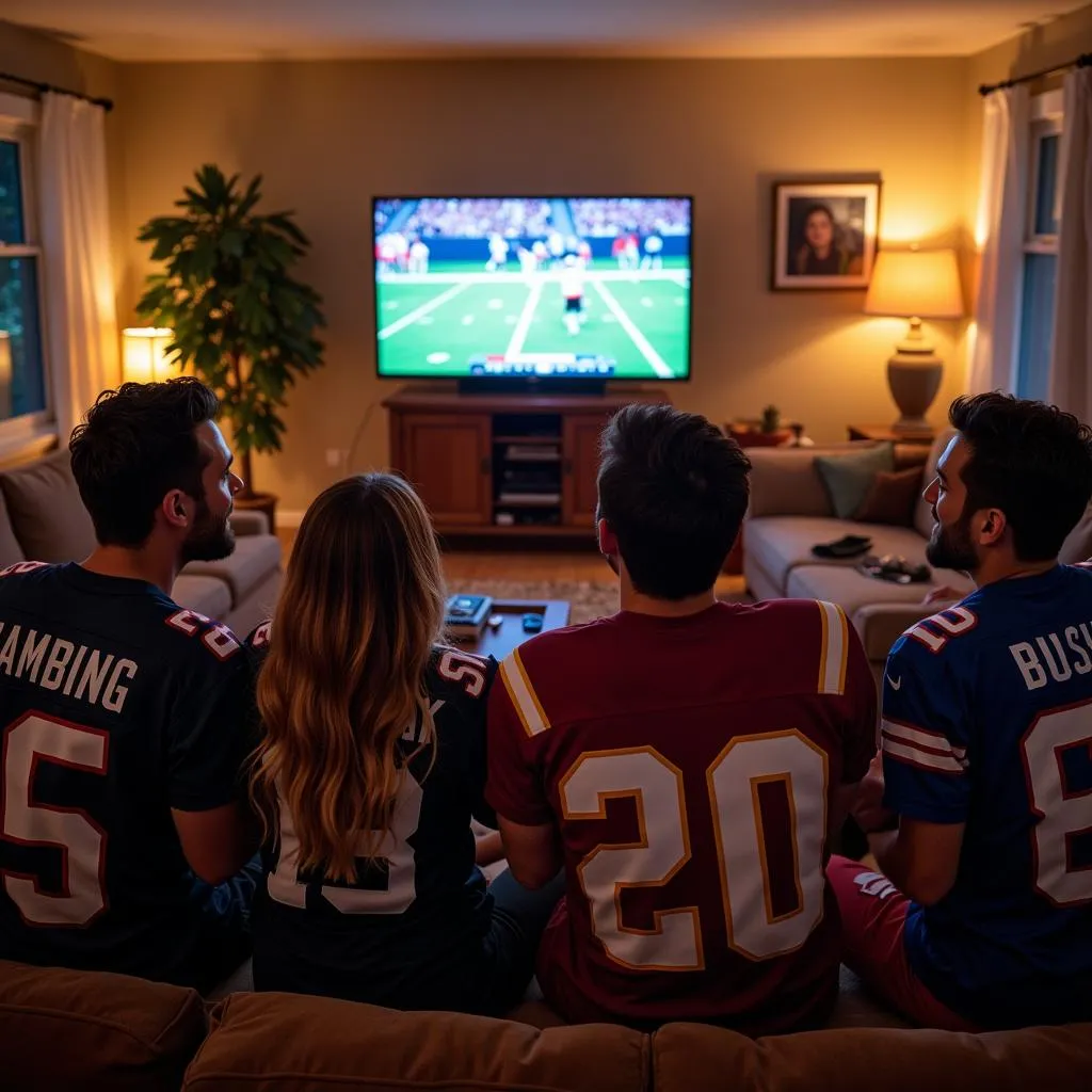 Group of Friends Watching American Football on TV