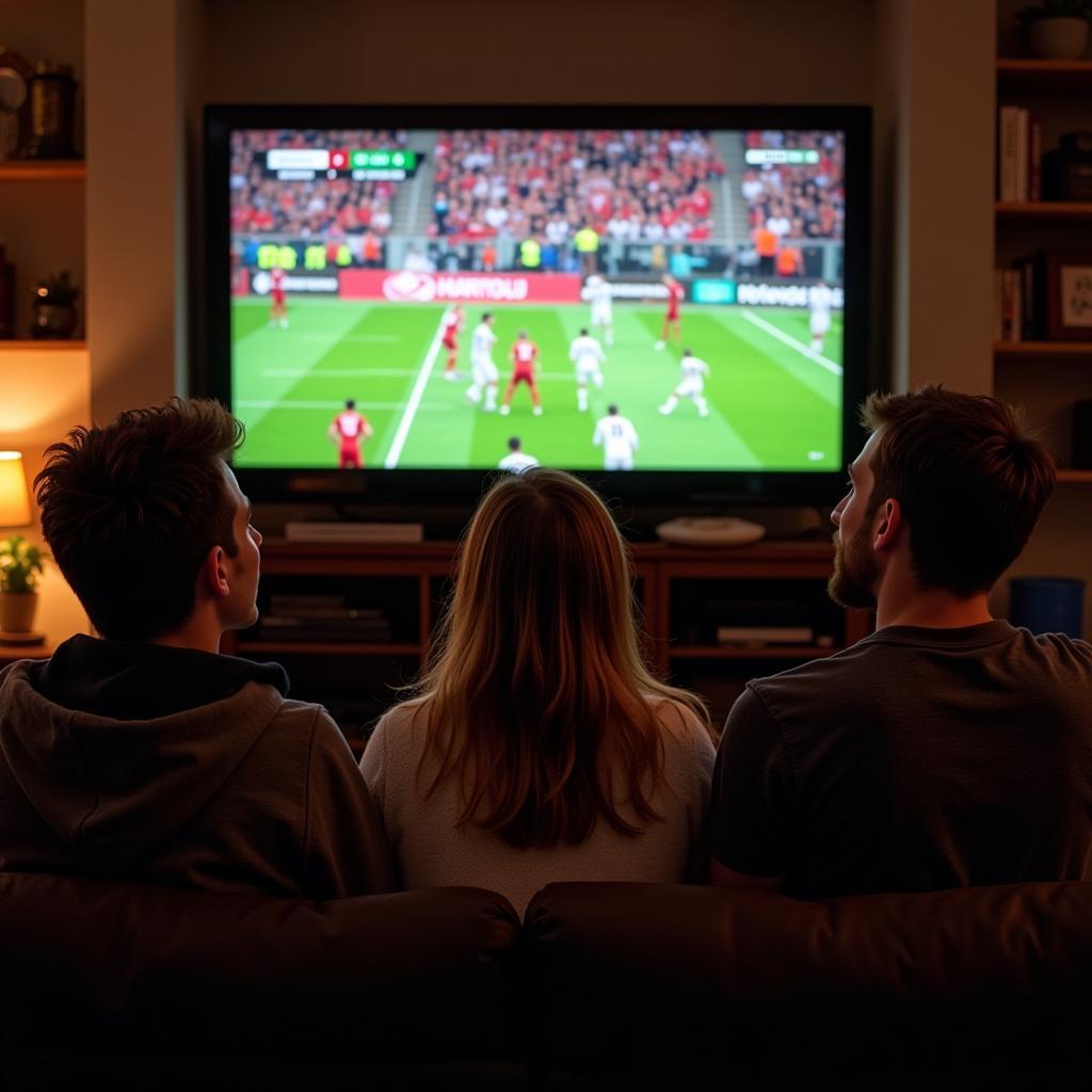  Friends watching a Canadian Football game together and cheering