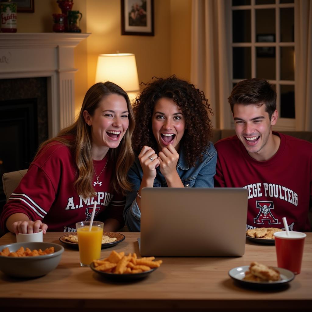 Friends enjoying a college football live stream together.