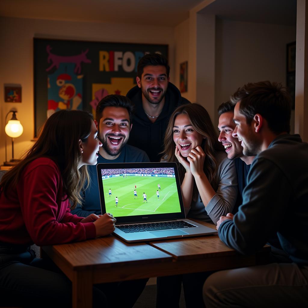 Friends enjoying a football match via free streaming