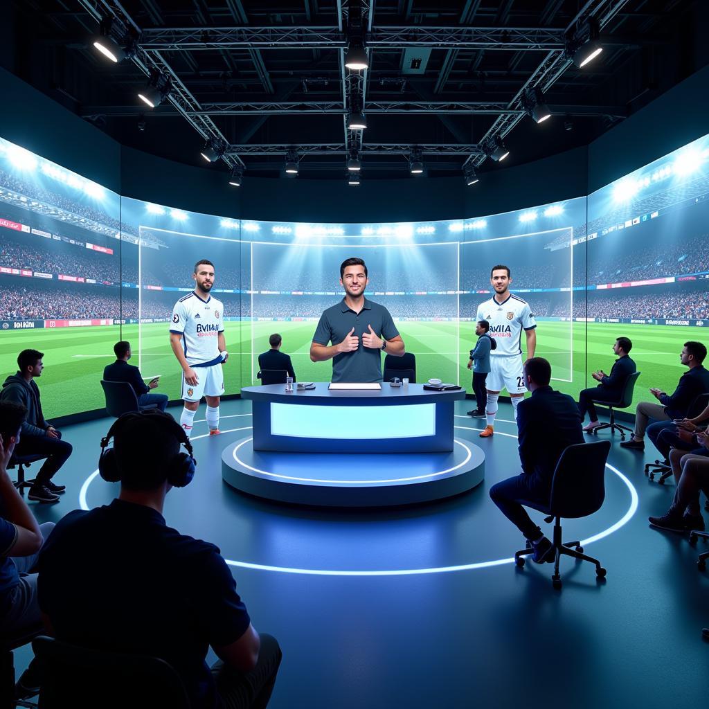 Futuristic representation of a virtual reality sports studio