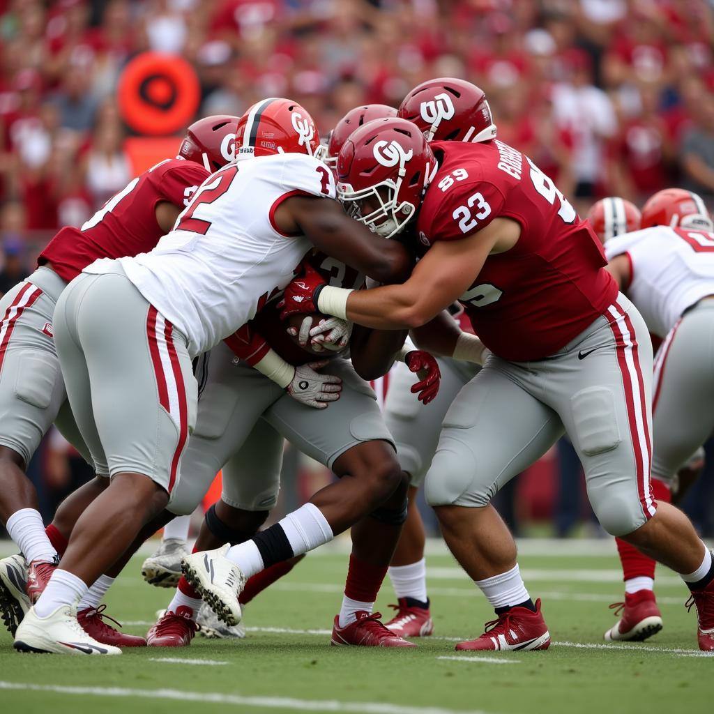 Georgia vs. Oklahoma Rose Bowl players clashing in a tense moment