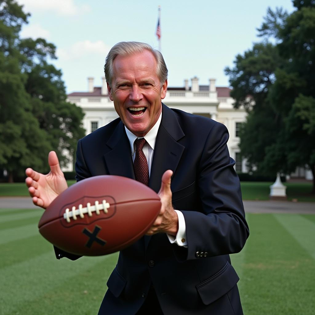 Gerald Ford tossing a football at the White House