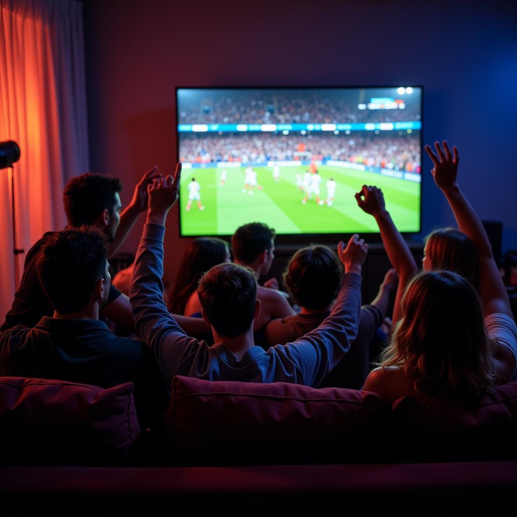 Group of Friends Enjoying Live Football Stream Together