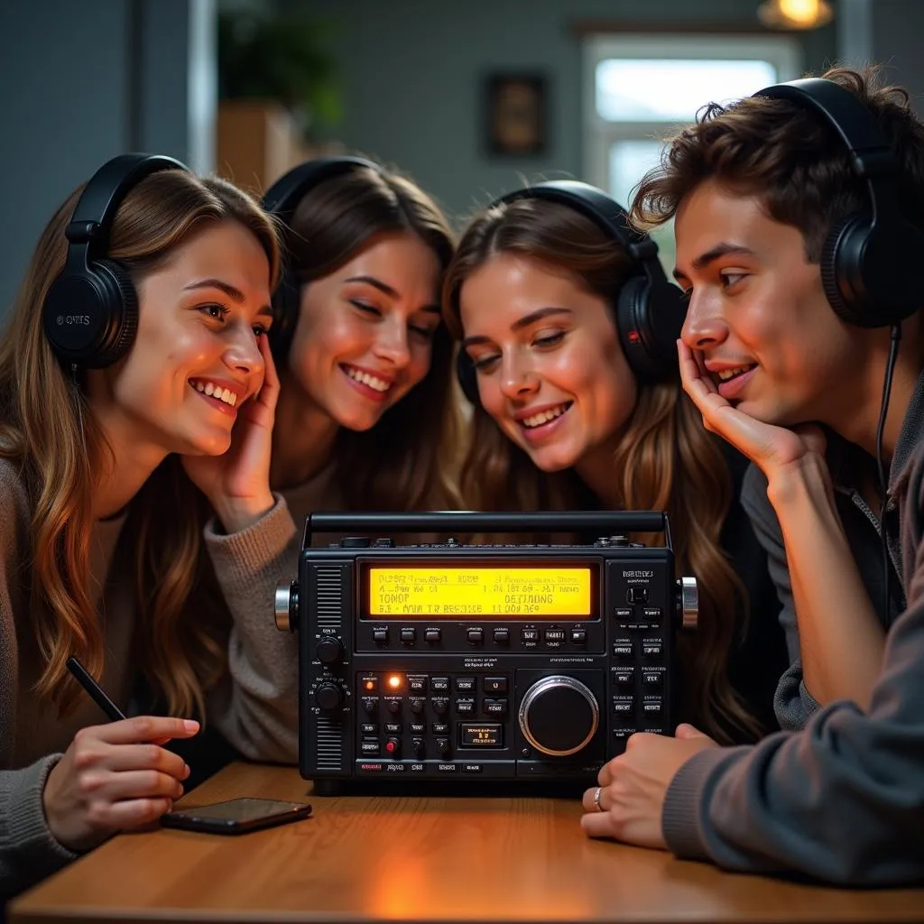 Group Of Friends Listening To UTES Football Radio Live