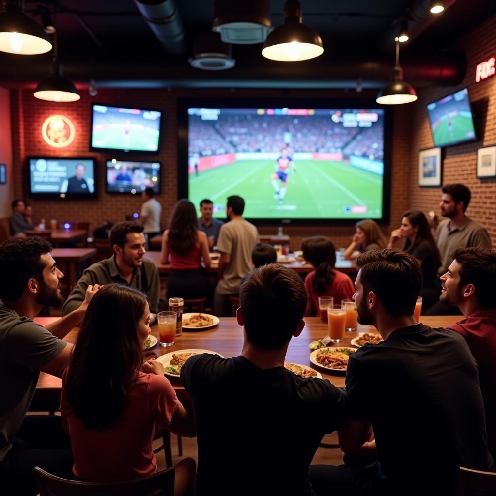 Group of Friends Watching Football in Sports Bar