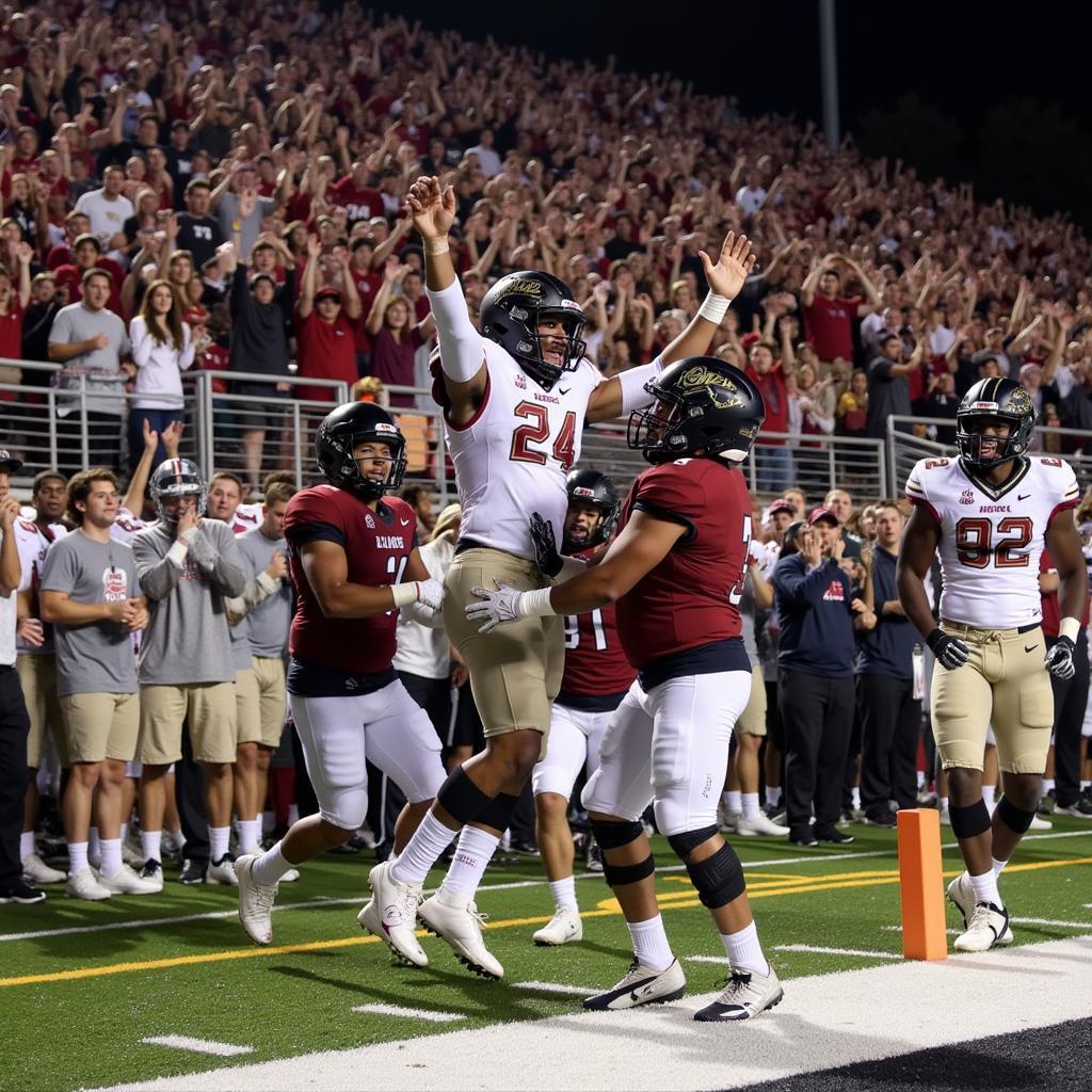 Hickory High School football players celebrating a touchdown