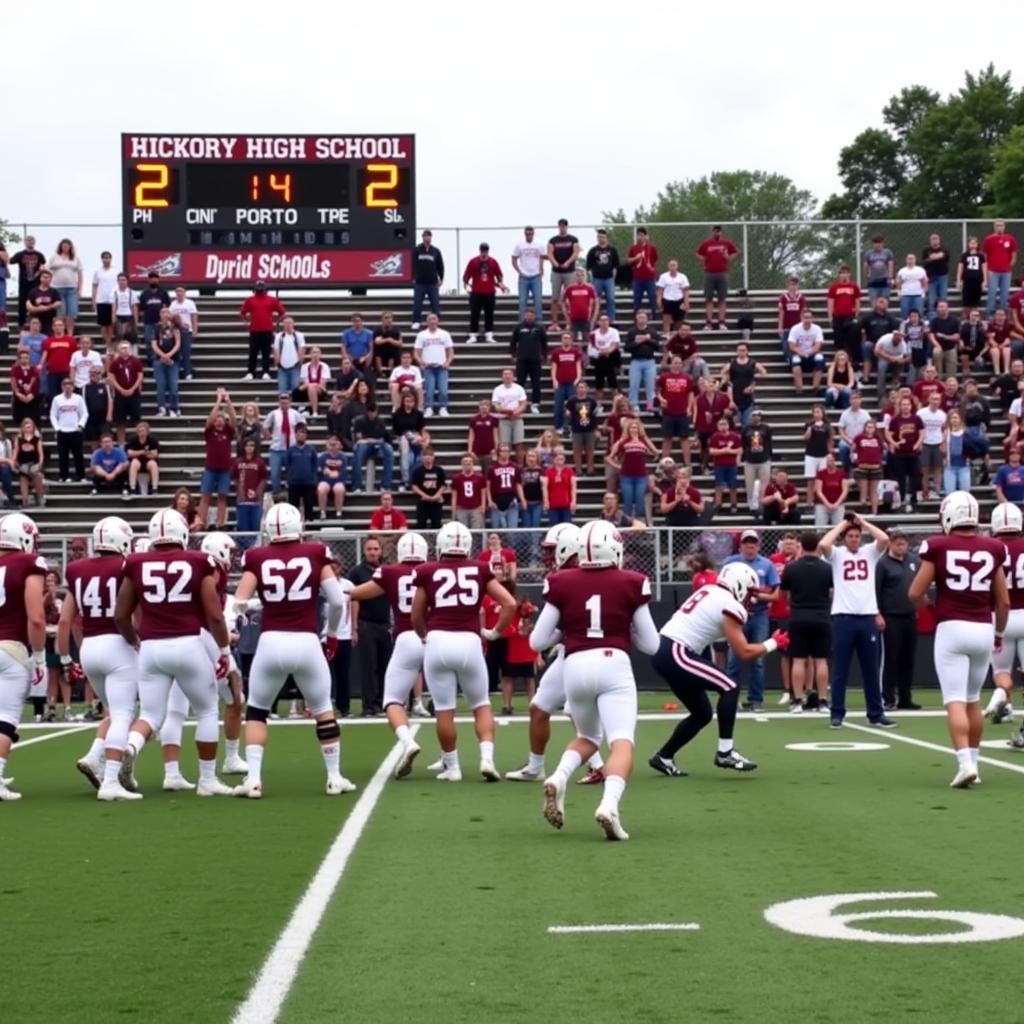 Hickory High School football team in action during a home game