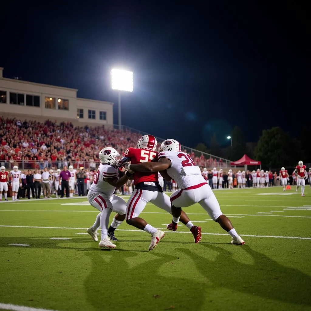 High school football game under the Friday night lights in Fayetteville