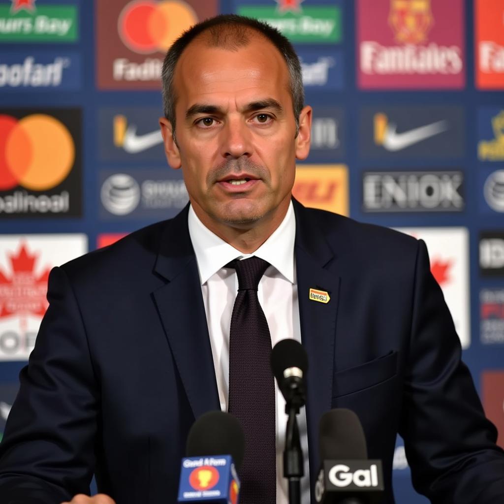 HLV Roberto Martinez trao đổi với giới truyền thông