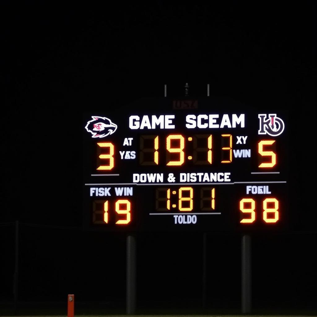 Close-up of an IHSAA football scoreboard