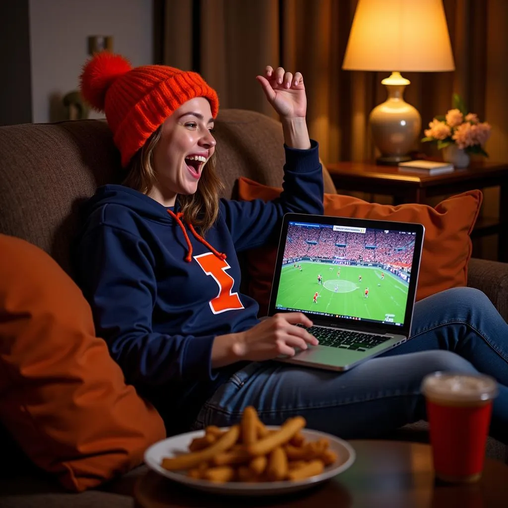 Illinois Football Fan Watching Live Stream