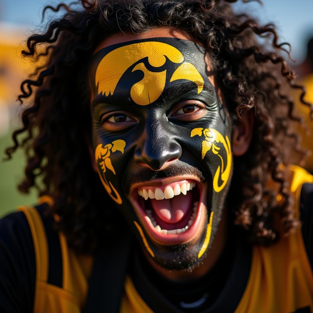 Iowa Hawkeyes football fan with face paint