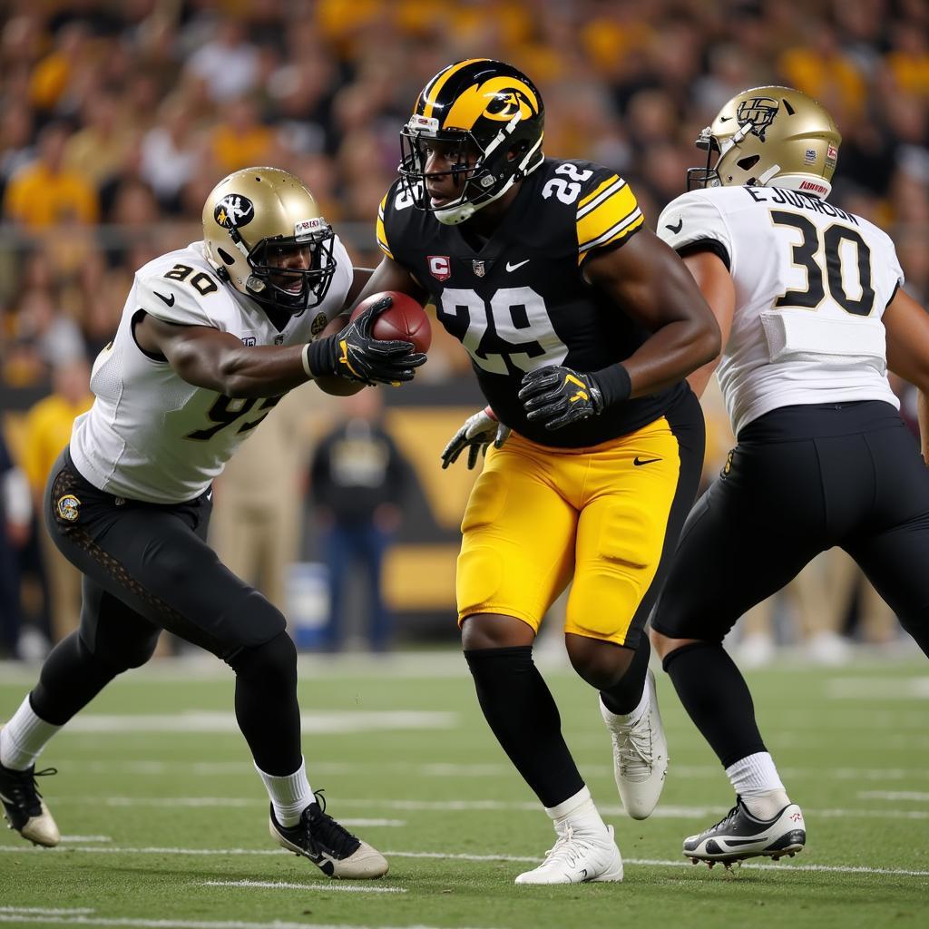 Iowa Hawkeyes Running Back Mekhi Sargent Breaking a Tackle