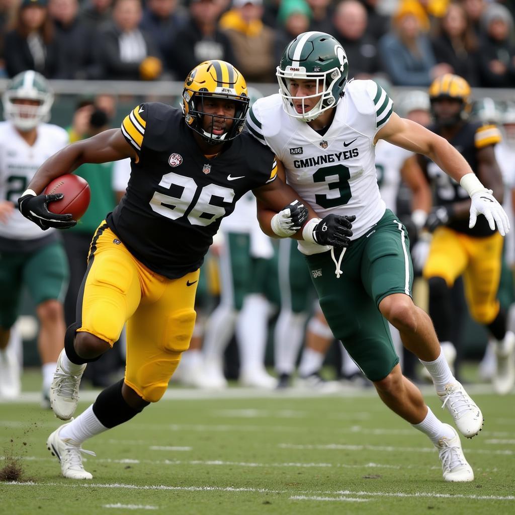 Cầu thủ Iowa và Michigan State tranh bóng quyết liệt