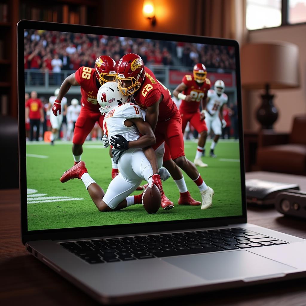 A person watching Iowa State football game on their laptop