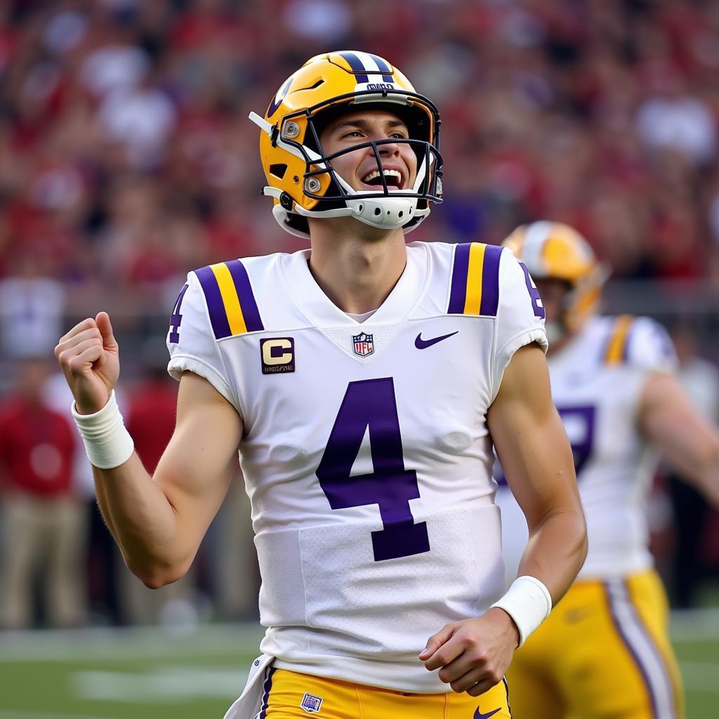 Joe Burrow celebrates a touchdown for LSU