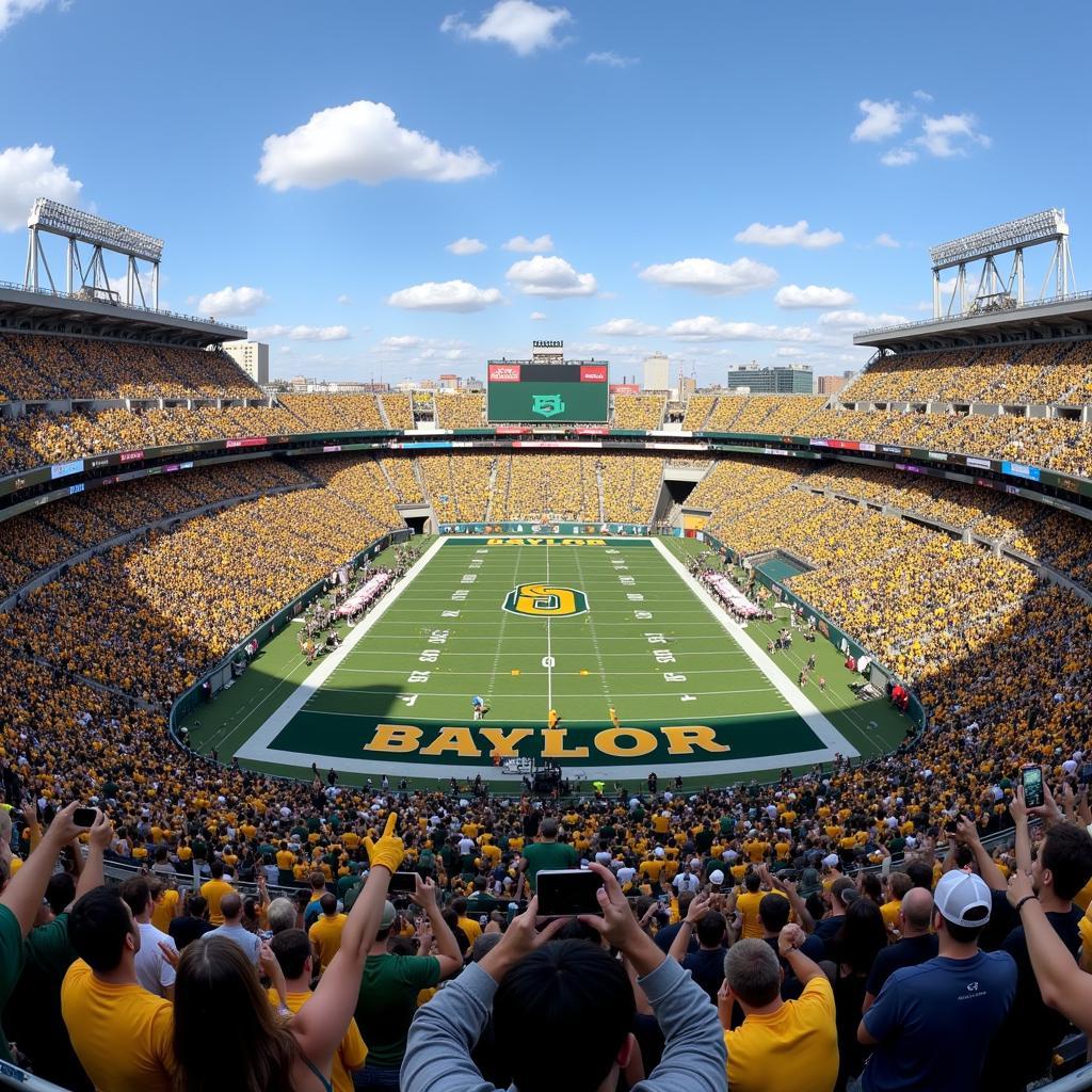 Fans cheering for their teams at a Baylor Texas game