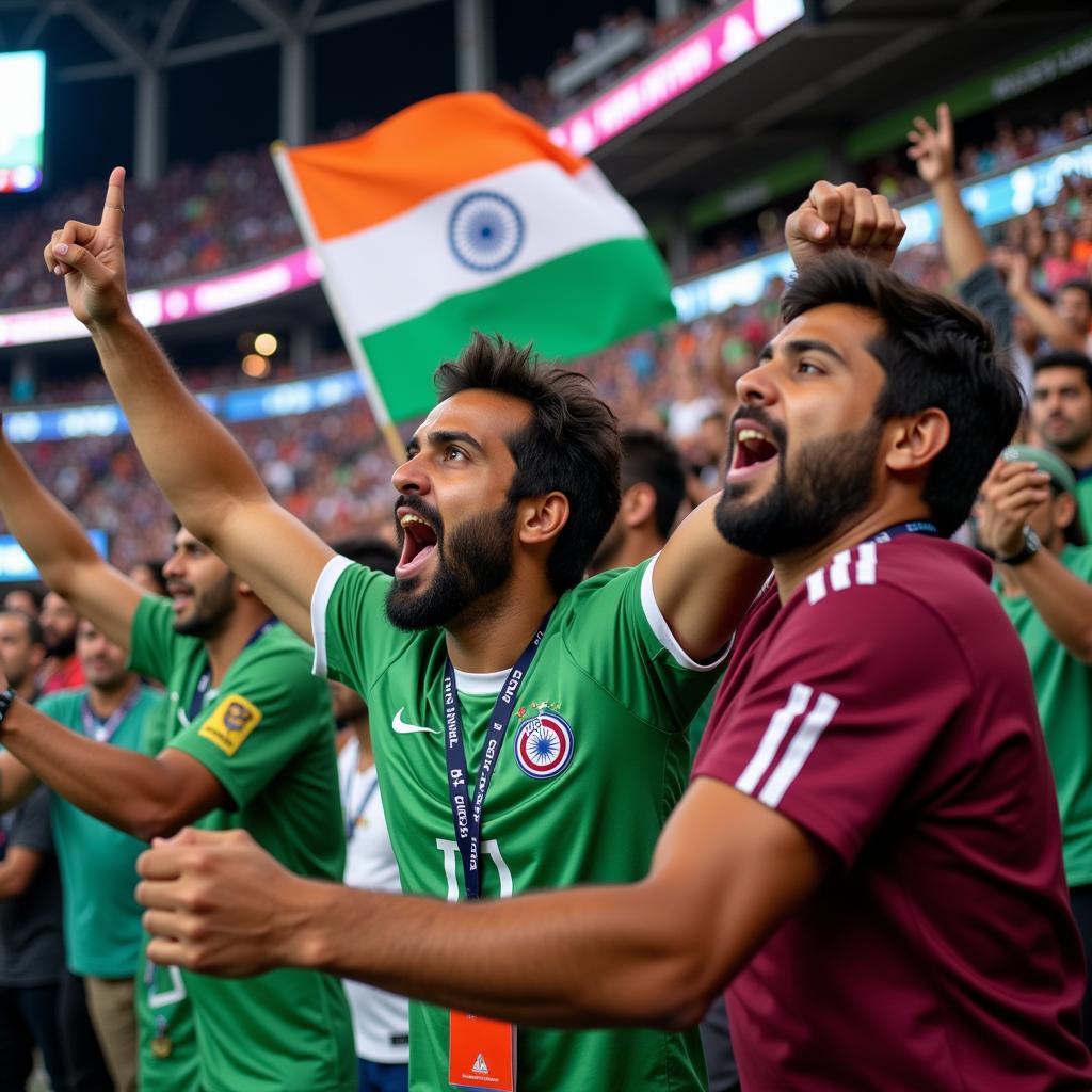 Cổ động viên cuồng nhiệt cổ vũ trận đấu India vs Qatar