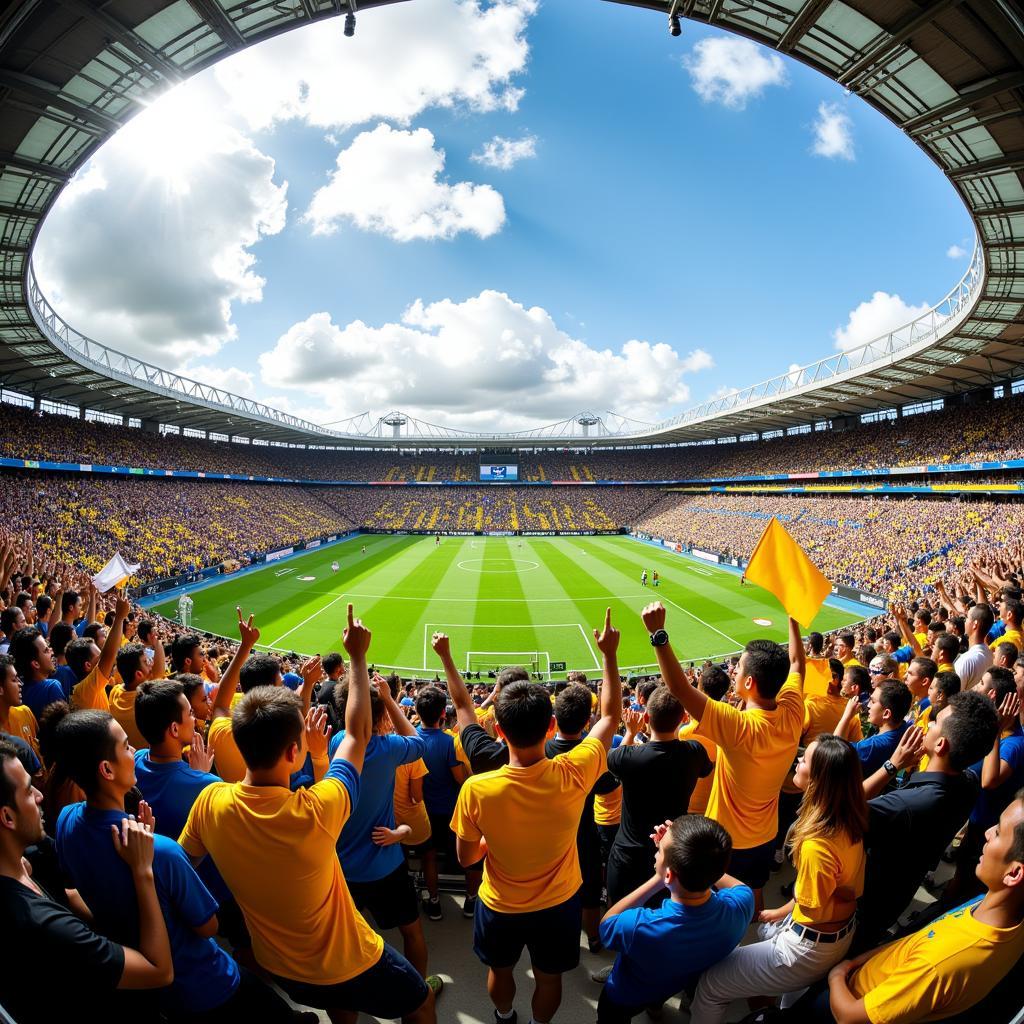 Fans cheering during a Colombia vs Argentina match