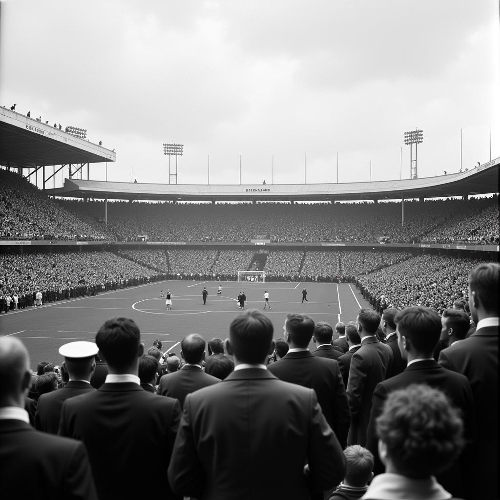 Spectators watching the first live football match