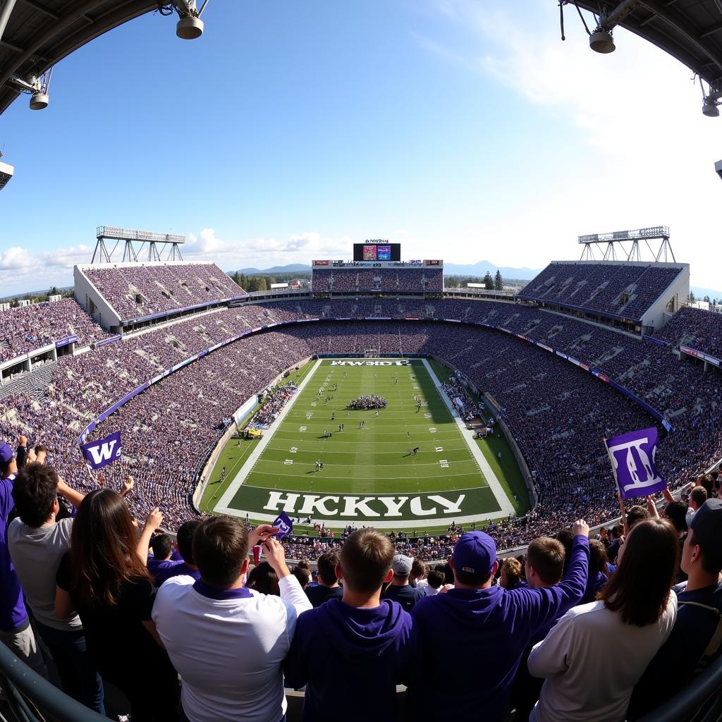 Không khí sôi động tại Husky Stadium trong trận đấu bóng đá University of Washington